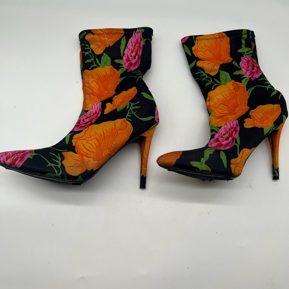 Anne Michelle Women’s Floral Stiletto Boots - Black, Orange, Pink Sz 11